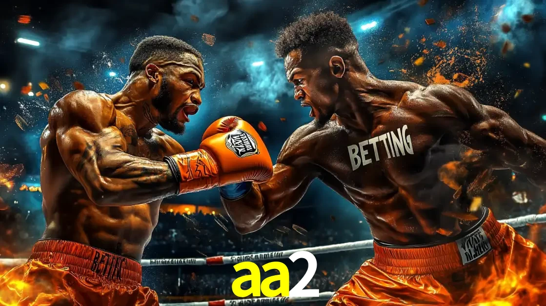 Dois boxeadores em uma luta intensa e explosiva, representando a adrenalina e as oportunidades de apostas em esportes de combate disponíveis na plataforma aa2.