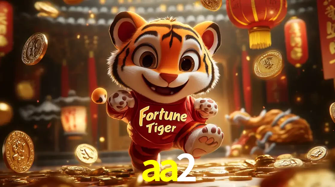 O alegre personagem do Fortune Tiger correndo sobre um caminho de moedas de ouro, simbolizando os grandes prêmios e a diversão do popular jogo de slot do aa2.